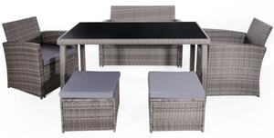 Set Salotto da Giardino Divano Poltone Tavolo e 2 Pouf in Polyrattan Bertozzi Ambra Grigio