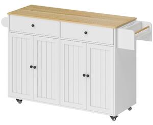 HOMCOM Isola da cucina su ruote, 2 cassetti, 2 armadi, spostabile, ripiano per spezie, porta asciugamani, porta coltelli, MDF, Bianco | Aosom Italy