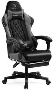 Sedia da gaming ergonomica, regolabile, con poggiapiedi, color grigio
