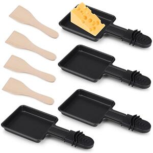 Piccola padella per raclette e mini pancake - Rivestimento antiaderente - Set da 4 - 18 x 9 cm - Con spatole in legno