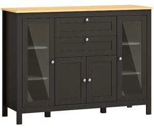 HOMCOM Buffet mobile contenitore 1 armadio doppia anta 2 armadi con anta in vetro 2 cassetti ripiano regolabile 120x40x90cm nero | Aosom Italy