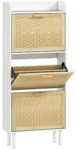 HOMCOM Scarpiera 3 ante a ribalta ripiani effetto resina intrecciata design boho 65 x 24,5 x 153 cm bianco | Aosom Italy
