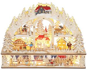 HOMCOM Villaggio di Natale luminoso con 20 LED, villaggio di Natale animato ad arco, funziona a batterie, 45 x 10 x 35 cm, legno naturale | Aosom Italy