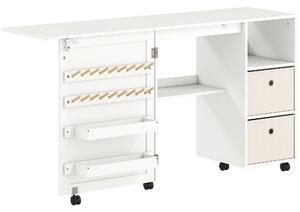 HOMCOM Tavolo da cucito pieghevole, mobile da cucito su ruote con porta magnetica, 2 vaschette, 2 cassetti, 146,4x40x77,5cm, bianco | Aosom Italy