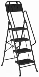 HOMCOM Scala Pieghevole 4 Gradini con Borsa Porta Attrezzi Escalera a Forbice con Gradini Larghi Antiscivolo Nero | Aosom Italy
