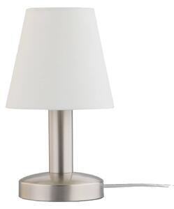 Lampada da comodino Hanno con paralume in tessuto bianco
