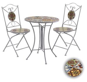 Set da Giardino Pieghevole in Metallo con Tavolo e 2 Sedie Tropea Bianco