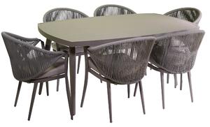 Set da Giardino Tavolo e 6 Sedie in Alluminio e Corda Renton Grigio