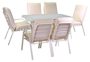 Set da Giardino Tavolo e 6 Sedie in Acciaio Ruston Bianco e Crema