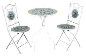 Set da Giardino Pieghevole in Metallo con Tavolo e 2 Sedie Brindisi Bianco