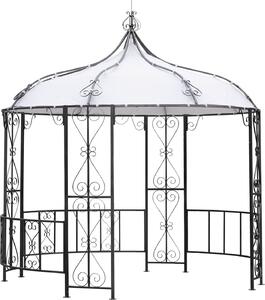DEGAMO Gazebo da giardino BURMA rotondo 300 cm in acciaio grigio con tetto impermeabile bianco