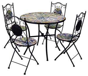 Set da Giardino Tavolo e 4 Sedie in Metallo con Mosaico Trapani Nero