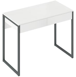 HOMCOM Scrivania con 2 Cassetti 100x50x75 cm Scrivania per Computer Gambe in Acciaio per Casa Spazi Ridotti Bianco Lucido | Aosom Italy