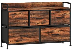 HOMCOM Cassettiera, mobile contenitore con 5 cassetti in tessuto pieghevoli, piano e struttura in acciaio, 98 x 29 x 63 cm, marrone rustico | Aosom Italy