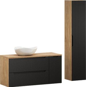 Mobili Da Bagno 120 Cm Neri 3D Con Piano, Colonna E Lavabo