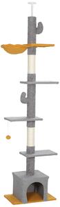 PawHut Albero per gatti, altezza 275 cm, 6 livelli per gatti da interno, da pavimento a soffitto, con piattaforme, nicchia, grigio chiaro | Aosom Italy