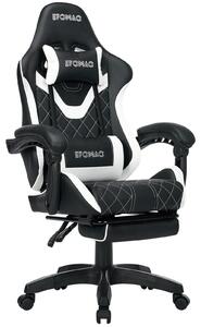 Sedia da gaming con poggiapiedi, inclinazione regolabile fino a 135°, rivestita in ecopelle, portata massima di 120 kg, colore nero/bianco