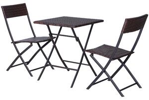 Set Tavolino e 2 Sedie Pieghevoli da Giardino in Rattan Sintetico Marrone