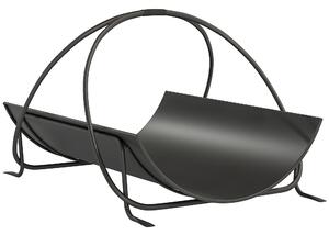 Outsunny Portalegna per interni 51 x 38 x 33cm portalegna geometrico con maniglia in metallo, Nero | Aosom Italy