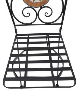 Set Tavolino e 2 Sedie da Giardino in Metallo Mosaico Nero Arancione e Bianco