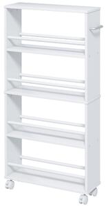 HOMCOM Scaffale multifunzione con ruote, struttura stretta, 4 scomparti, 45x15x91 cm, Bianco | Aosom Italy