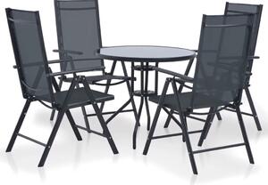 Set Tavolo e 4 Sedie Pieghevoli da Giardino in Metallo e Textilene Nero