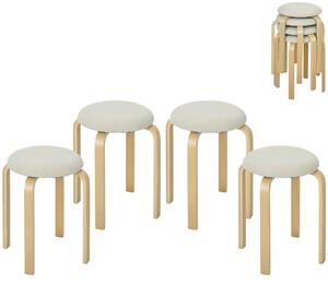 HOMCOM Sgabelli imbottiti set da 4, impilabili, superficie verniciata, gambe in legno, bianco crema | Aosom Italy