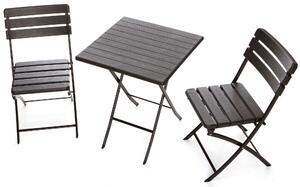 Set Tavolino e 2 Sedie Pieghevoli da Giardino in Ferro Taddei Plastik Wood Marrone Scuro