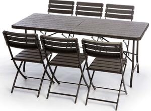 Set Tavolo e 6 Sedie Pieghevoli da Giardino in Ferro Taddei Plastik Wood Marrone Scuro