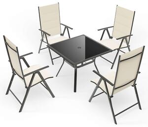 Set Tavolino e 4 Sedie Pieghevoli da Giardino in Ferro e Textilene Taddei Alcor Nero e Beige