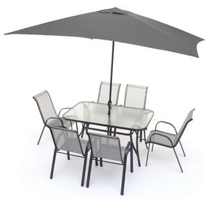 Set Tavolo 6 Sedie e Ombrellone da Giardino in Ferro Taddei Livorno Antracite