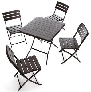 Set Tavolino e 4 Sedie Pieghevoli da Giardino in Ferro Taddei Plastik Wood Marrone Scuro