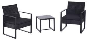 Set Tavolino e 2 Sedie da giardino in Rattan Sintetico con Cuscini Nero