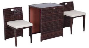 Set Tavolino e 2 Sedie da giardino in Rattan Sintetico e Ferro Marrone e Nero
