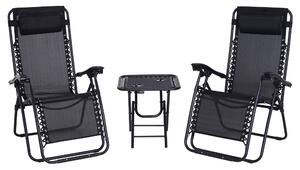 Set 2 Sedie a Sdraio e Tavolino da Giardino Regolabili Pieghevoli Tessuto di Textilene Nero