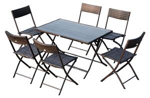 Set Tavolo e 6 Sedie Pieghevoli da giardino in Acciaio e Legno Marrone
