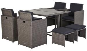 Set Tavolo e 4 Sedie da giardino in Rattan Sintetico e Acciaio con 4 Poggiapiedi Grigio