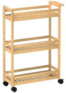 HOMCOM Carrello servitore, 3 livelli, ripiani a doghe, protezione anti-caduta, bambù, 55 x 20 x 75 cm | Aosom Italy