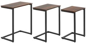 HOMCOM tavolino a set, tavolino da appoggio, set da 3, design industriale, telaio in acciaio, marrone+nero, 45 x 30 x 60cm | Aosom Italy