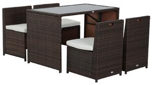 Set Tavolo e 4 Sedie da giardino in Rattan Sintetico e Acciaio con Cuscini Marrone
