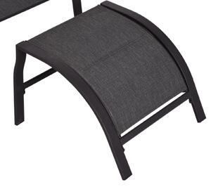 Set Tavolino e 2 Sedie Sdraio da giardino in Metallo e Textilene con Poggiapiedi e Tavolino Nero