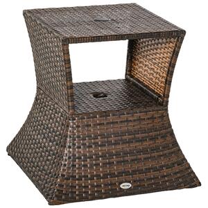 Tavolino da Giardino in Rattan Sintetico con Foro per Ombrellone Marrone 54x54x55 cm