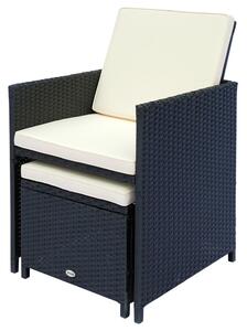 Set Tavolo e 6 Sedie da giardino in Alluminio e Rattan Sintetico 4 Poggiapiedi e Cuscini Nero