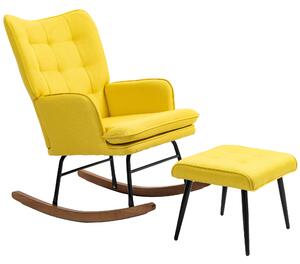 HOMCOM Poltrona a dondolo con ottomane design scandinavo, poltrona con poggiapiedi, legno di faggio, trapuntatura, 64 cm x 89 cm x 90 cm Giallo | Aosom Italy
