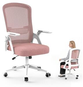 Sedia da ufficio ergonomica - Braccioli pieghevoli - Rosa - Schienale a forma di S - Adatta per l'ufficio e il gaming