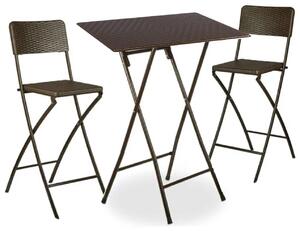 Set Tavolino e 2 Sedie Pieghevoli da Giardino in Metallo e Wicker Moka