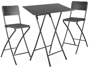 Set Tavolino e 2 Sedie Pieghevoli da Giardino in Metallo e Wicker Grigio