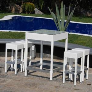 Set da Giardino Completo con 4 Sgabelli e Tavolino in Vetro per Arredo Esterno