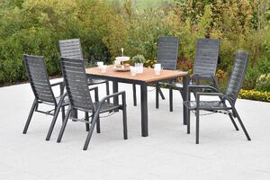 Set di mobili da giardino Merxx Siros, 7 pezzi: 6 poltrone regolabili tramite molla a gas, tavolo 150 x 90 cm - acacia/alluminio