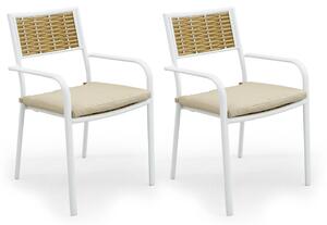 Set 2 Sedie da Giardino in Alluminio con Braccioli Kraus Leonardo Bianche